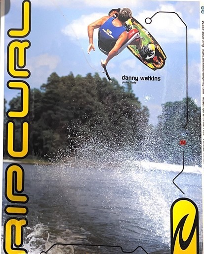 Vintage Rip Curl advertisement featuring Daniel midair